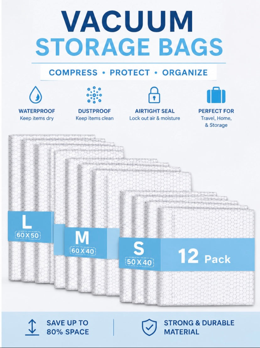 12-Pack Vacuum Storage Bags